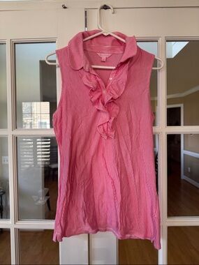 Lilly Pulitzer Pink Striped Sleeveless Ruffle-Front Top